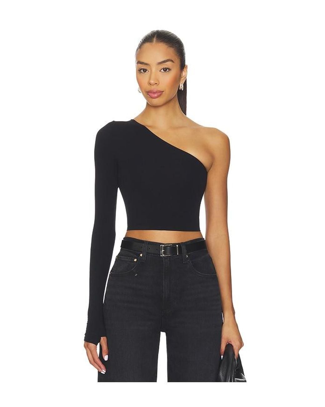 Commando Black Ballet Body One Shoulder Crop Top With Thumbhole