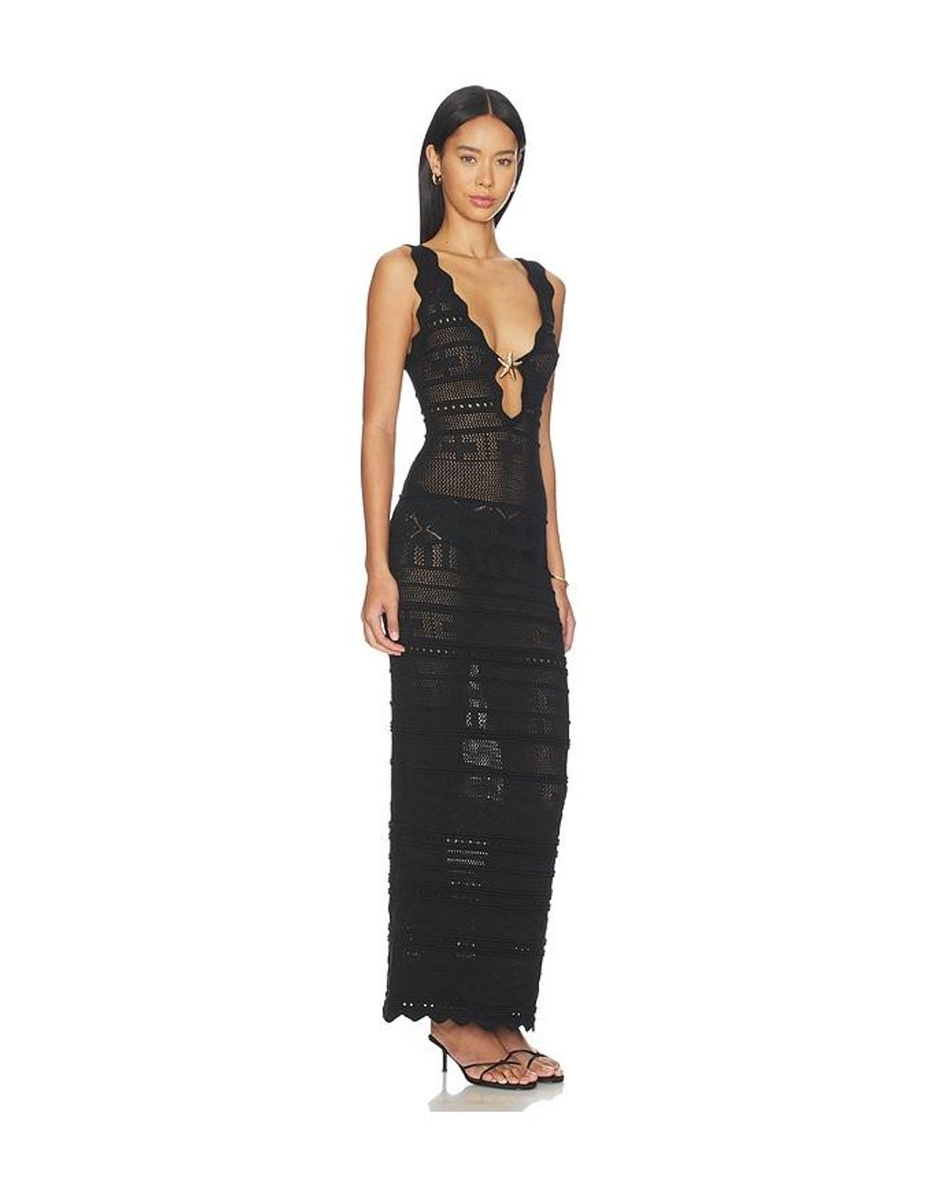 MORE TO COME Black Cattleya Crochet Maxi Dress