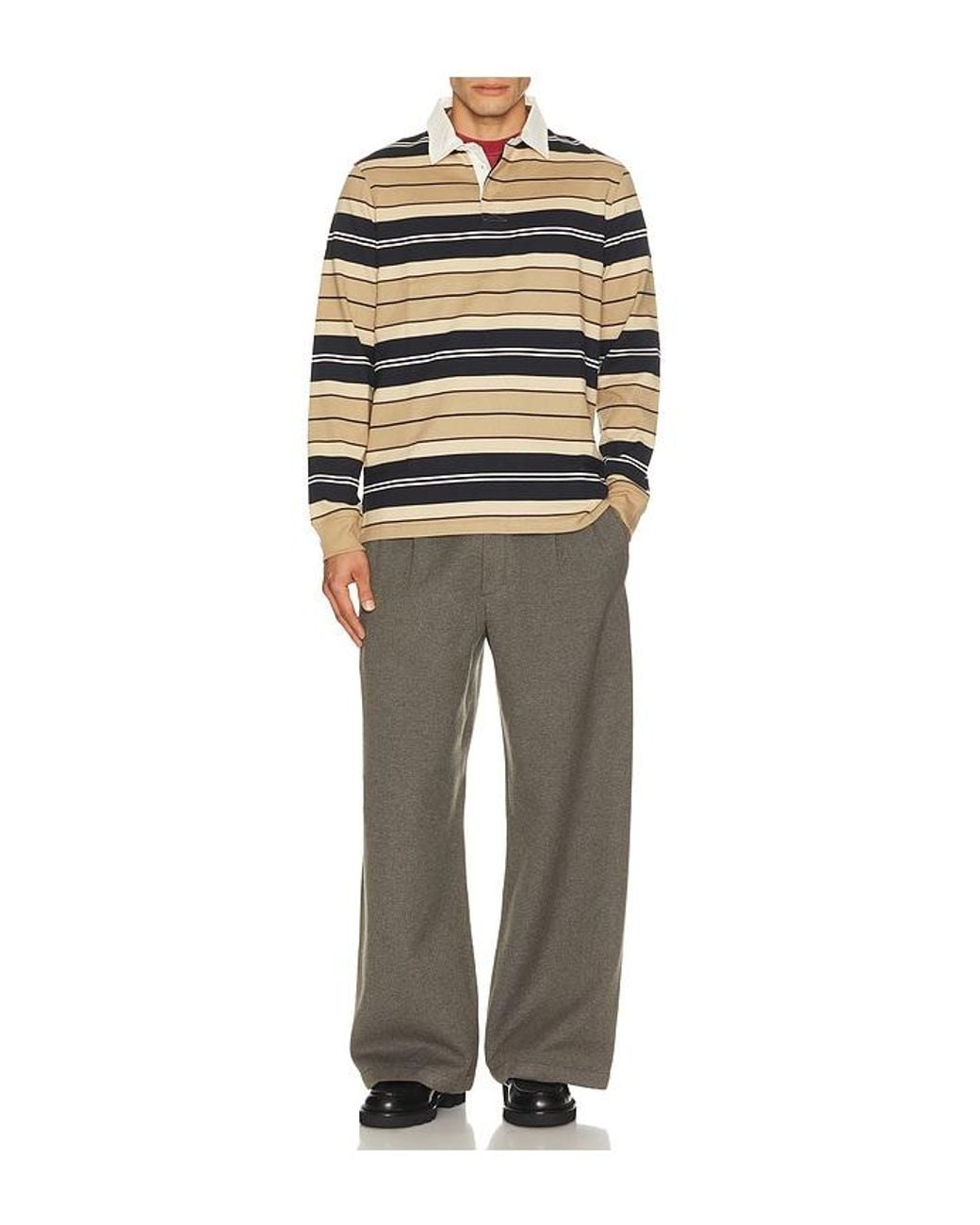 Barbour Brown Frith Tartan Stripe Rugby Polo Shirt for men