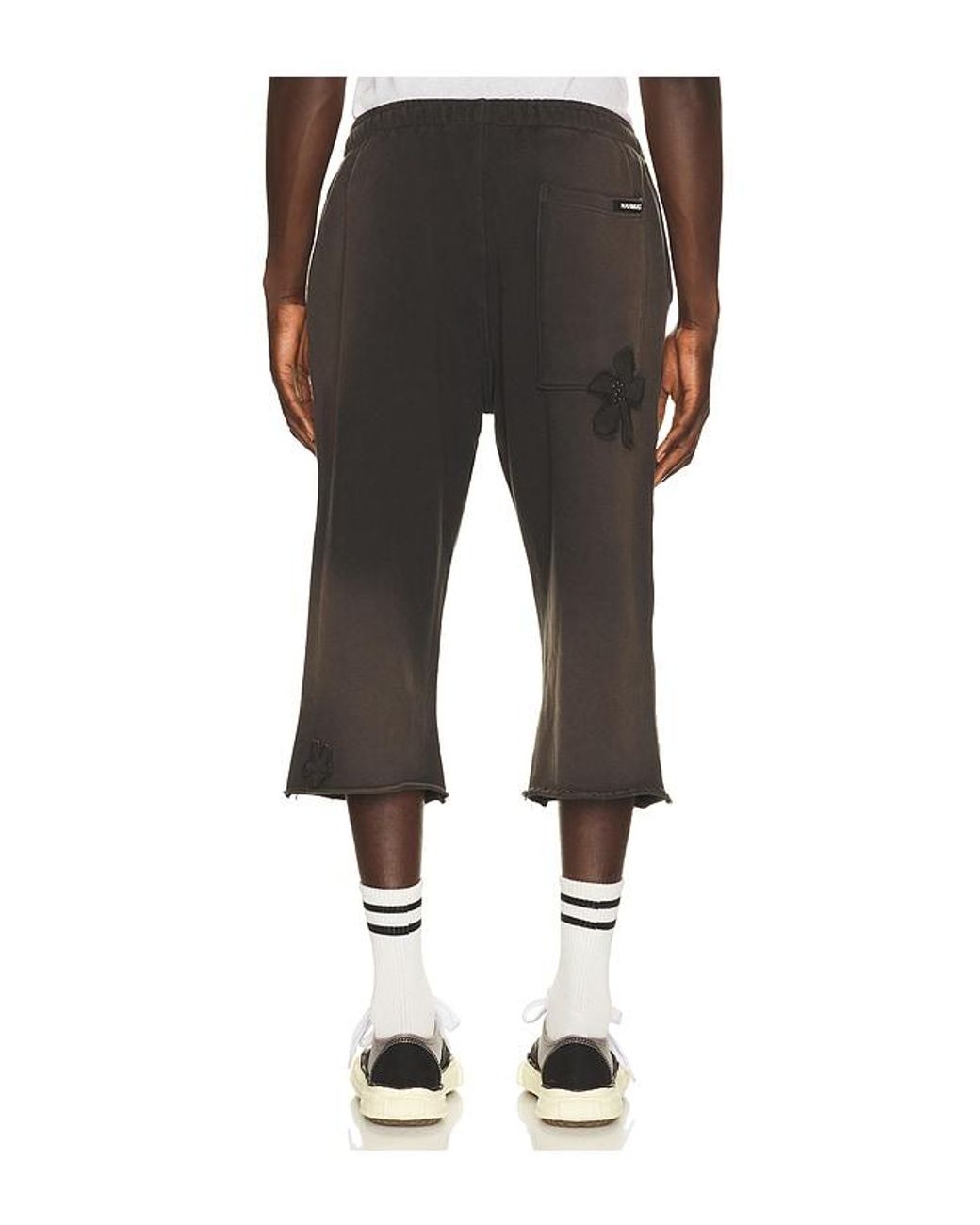 NAHMIAS Black Flower Patch Long Sweat Short for men