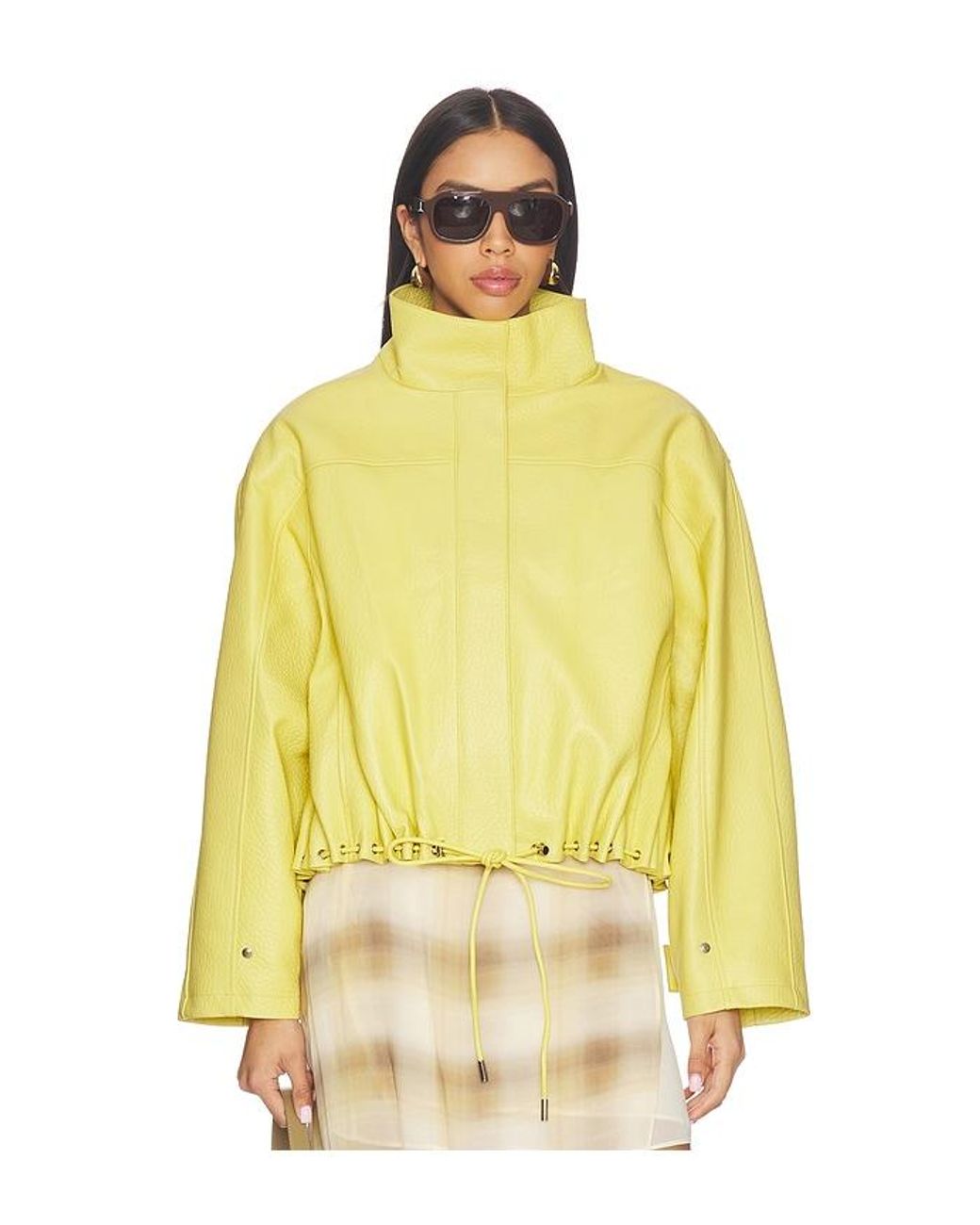 AEXAE Yellow Leather Pebble Utility Jacket
