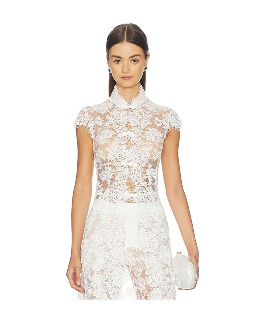 SAU LEE White Saphina Lace Top