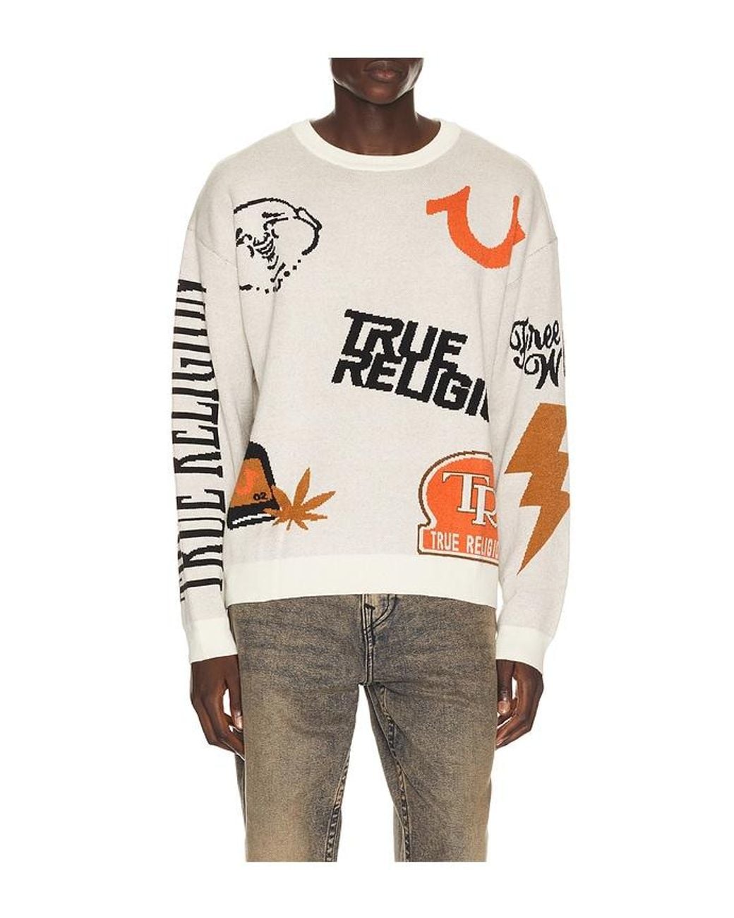 True Religion Blue Multi Logo Sweater for men