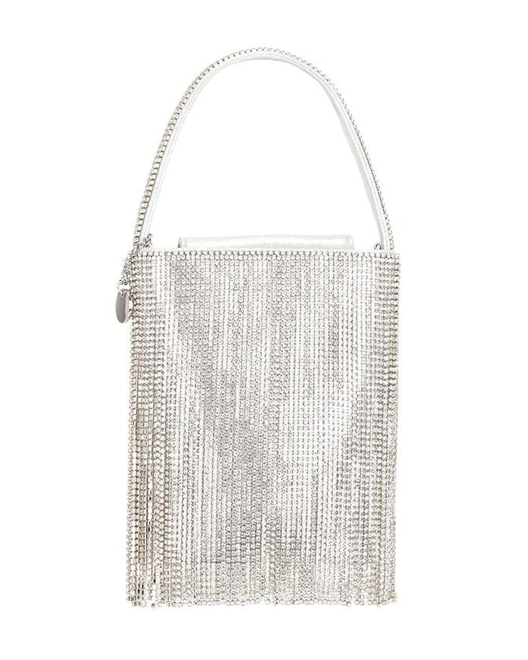 Olga Berg White Billie Crystal Fringe Bag