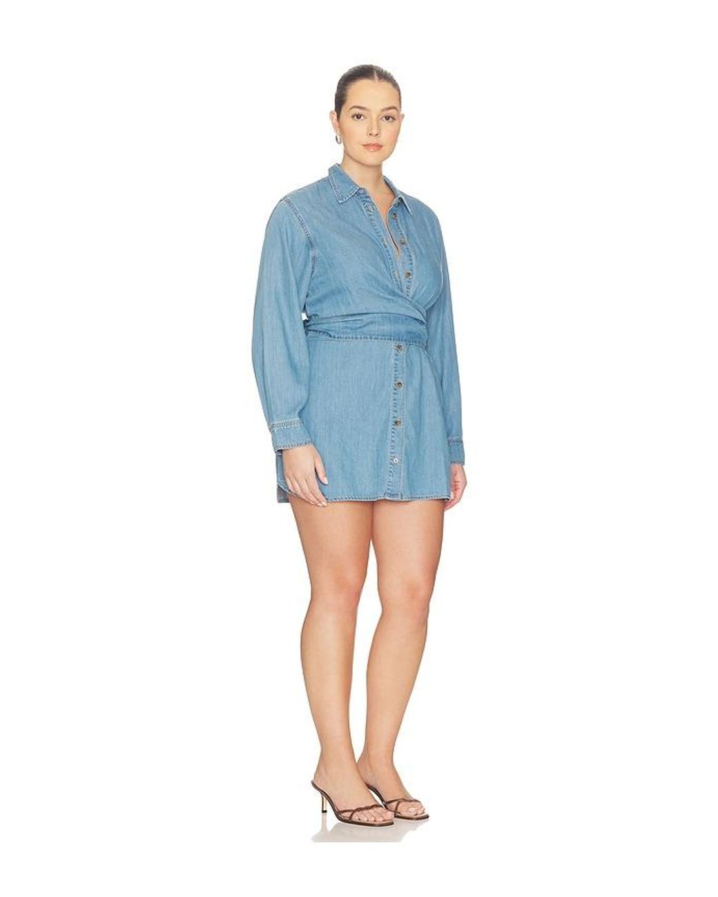 GOOD AMERICAN Blue Denim Wrap Shirt Dress