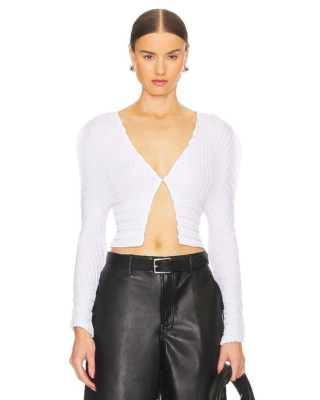 Sid Neigum White Cropped Knife X Box Pleated Cardigan
