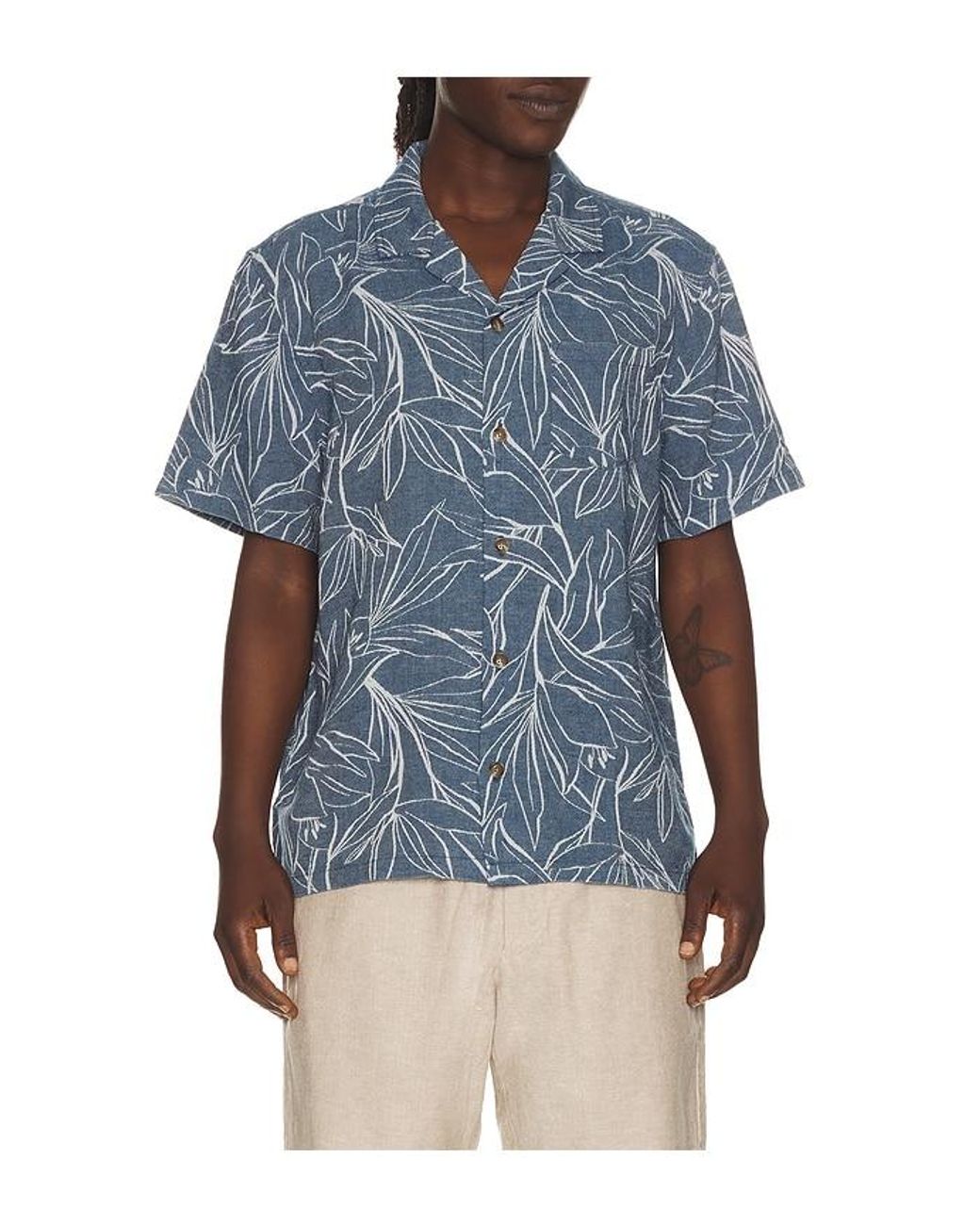 Marine Layer Blue Jacquard Linen Resort Shirt for men