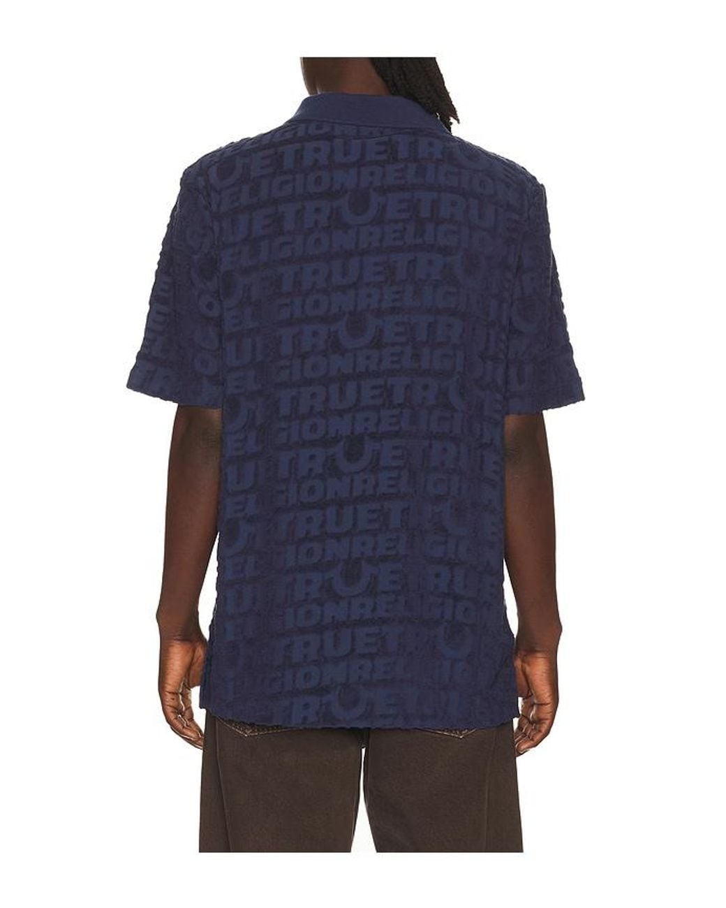 True Religion Blue Logo Terry Knit Zip Polo for men