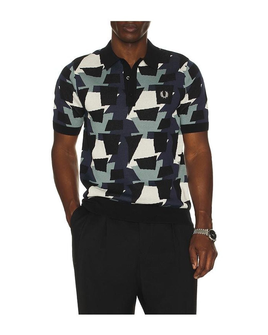 Fred Perry Black Fragment Jacquard Knit Polo Shirt for men