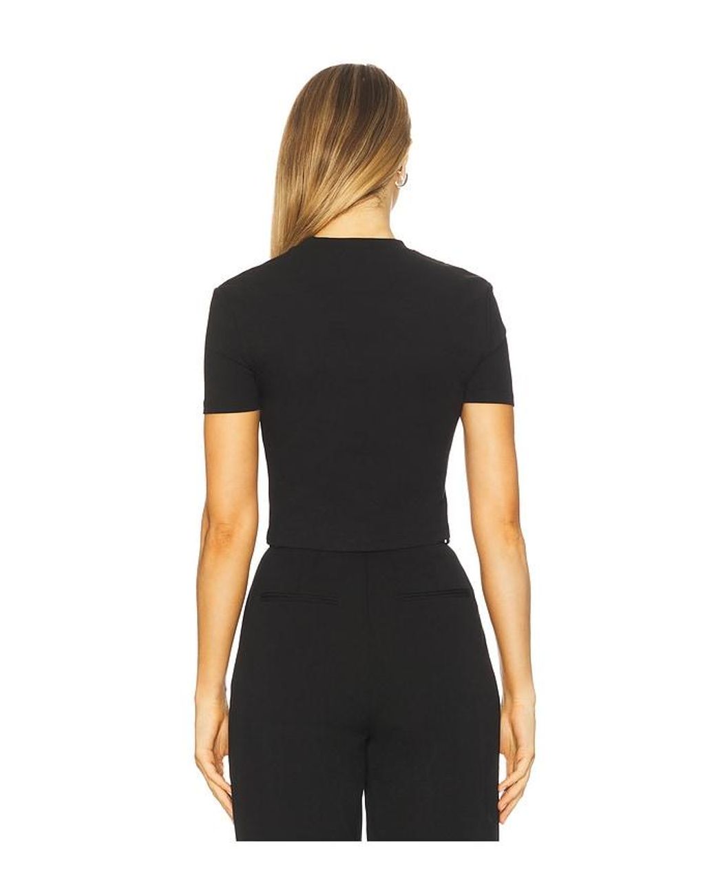 Area Black Crystal Flower Cropped T-Shirt