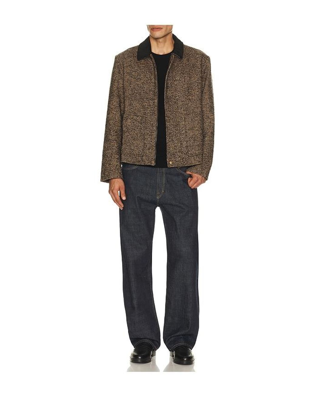 Percival Brown Herringbone Boxy Cropped Jacket for men