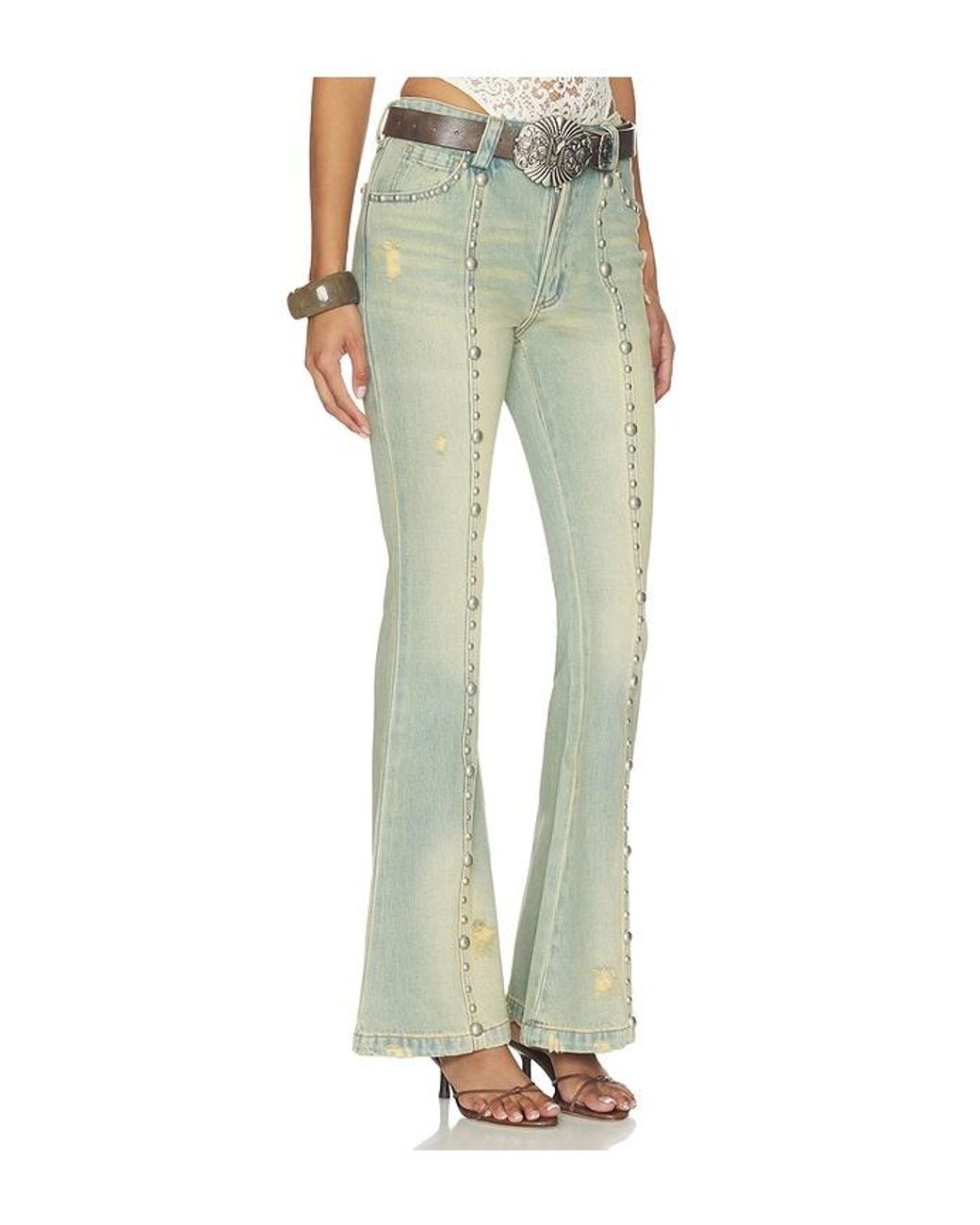 Markgong Green Studded Flared Jeans