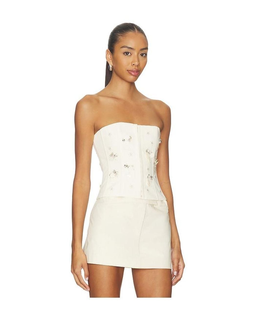 GUIZIO White Embellished Twill Corset Top