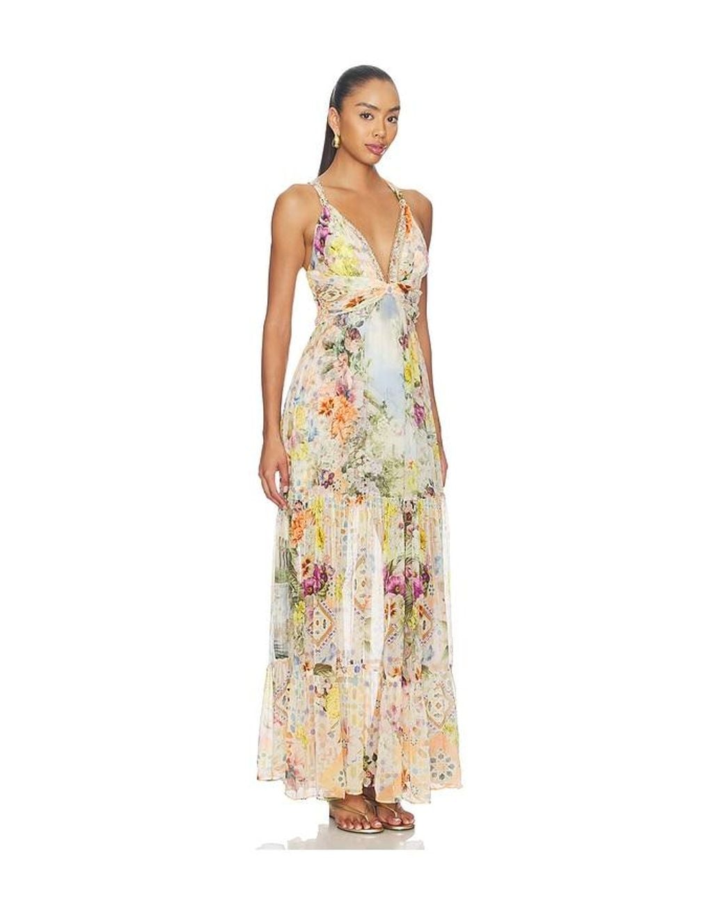 Camilla Metallic Bead Strap Gathered Panel Dress
