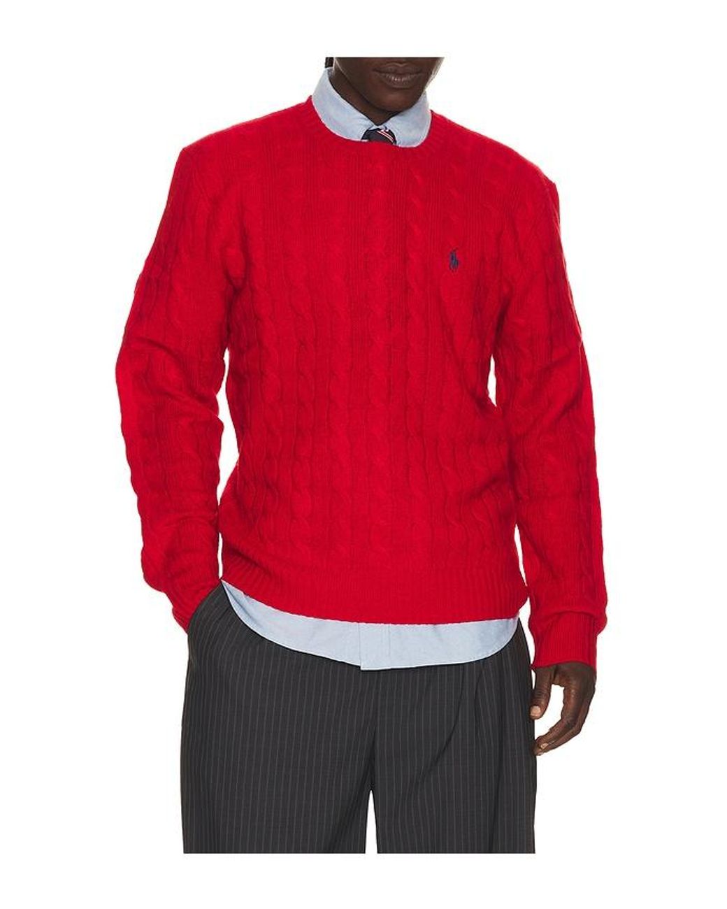 Polo Ralph Lauren Red Cable-Knit Wool-Cashmere Sweater for men