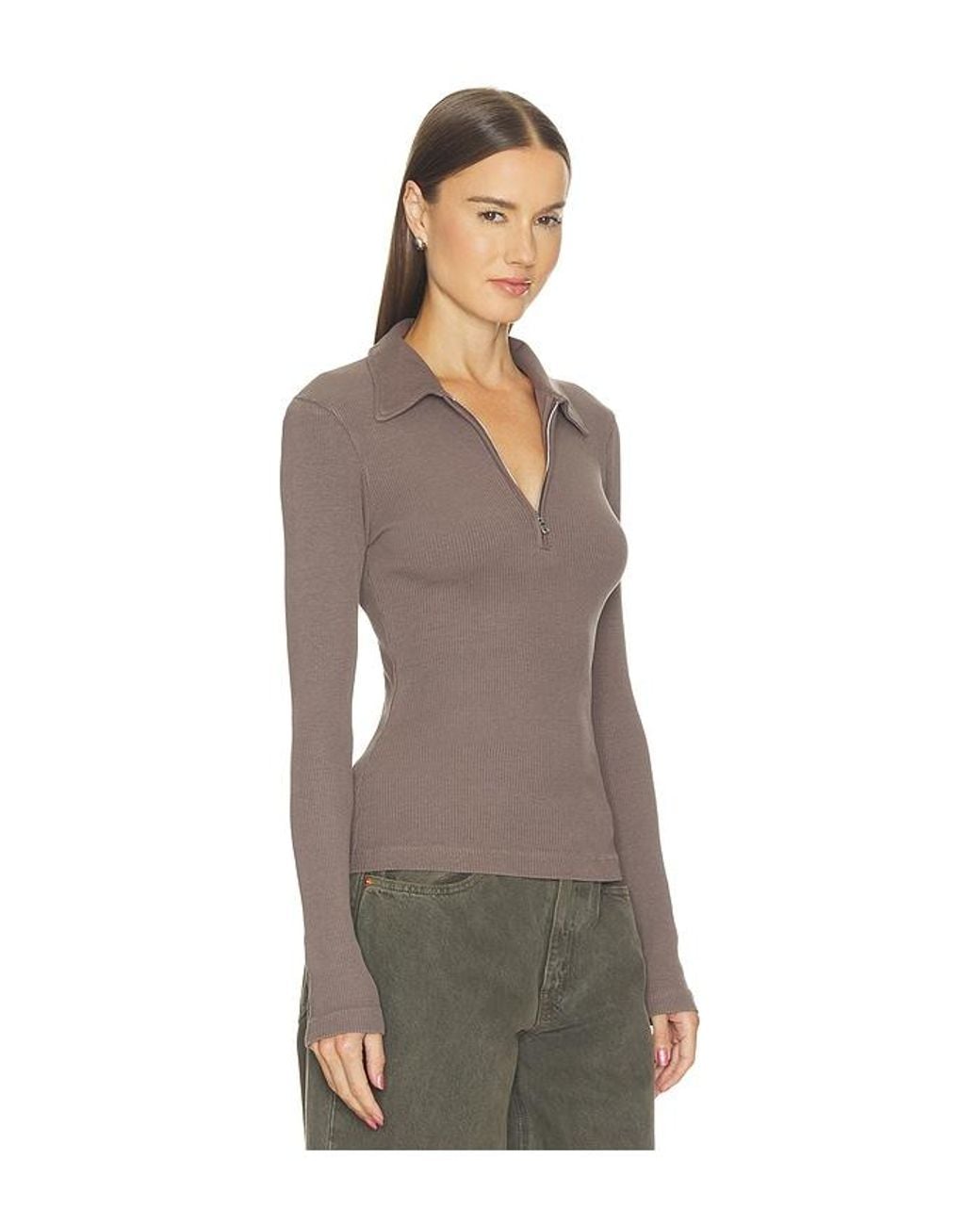 Agolde Brown Amica Zip Polo Shirt