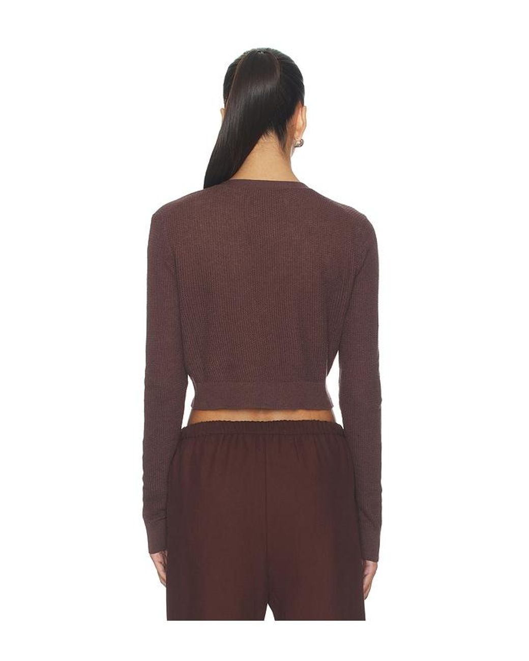 Enza Costa Red Linen Open Knit Cropped V-Neck Cardigan