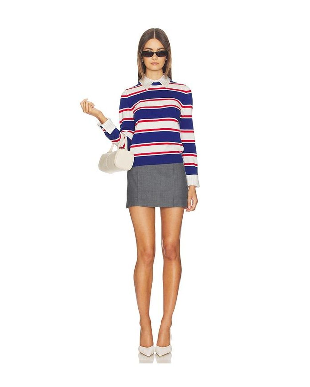 Alice + Olivia Blue Porla Collared Sweater