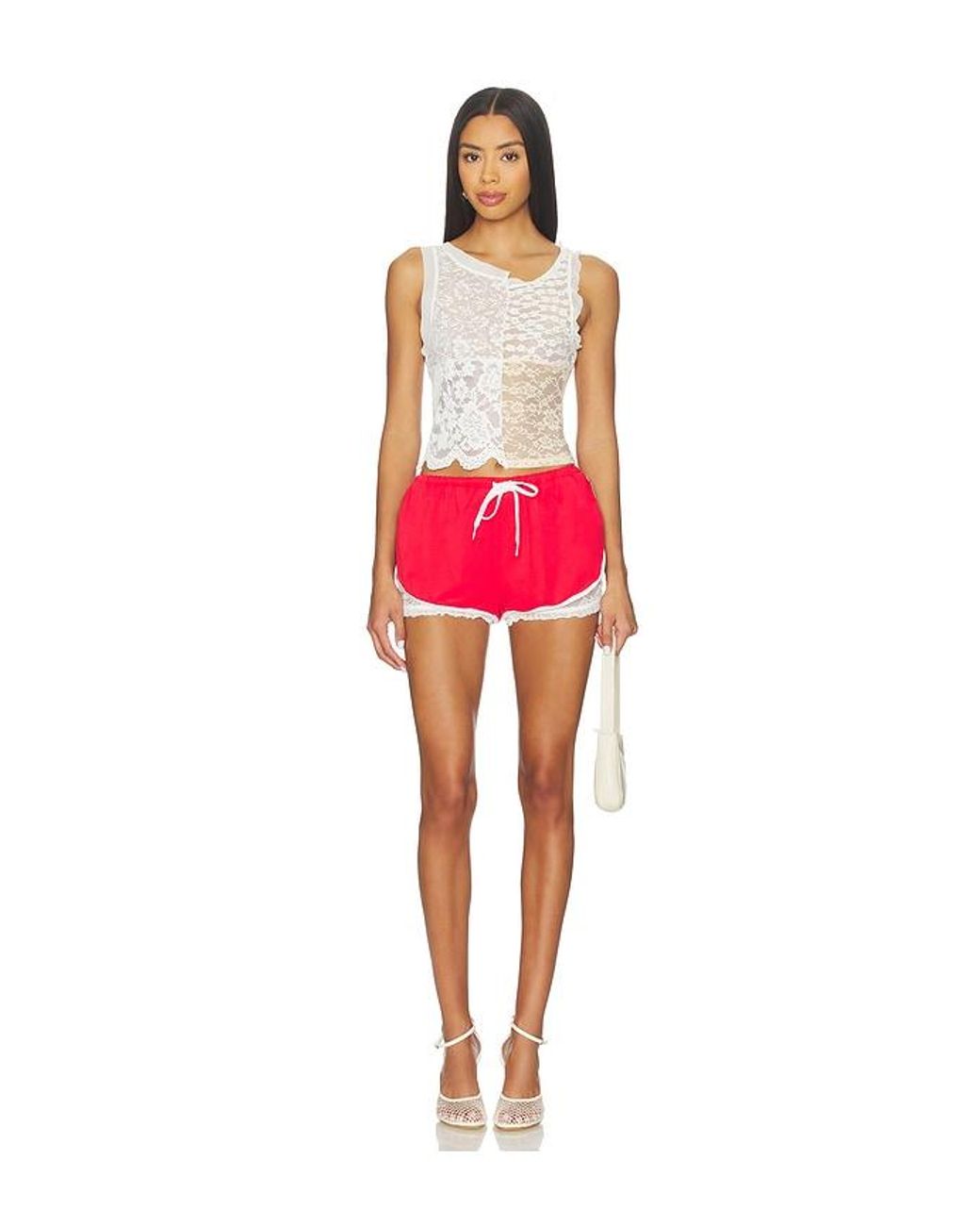 YUHAN WANG Red Lace Lined Short