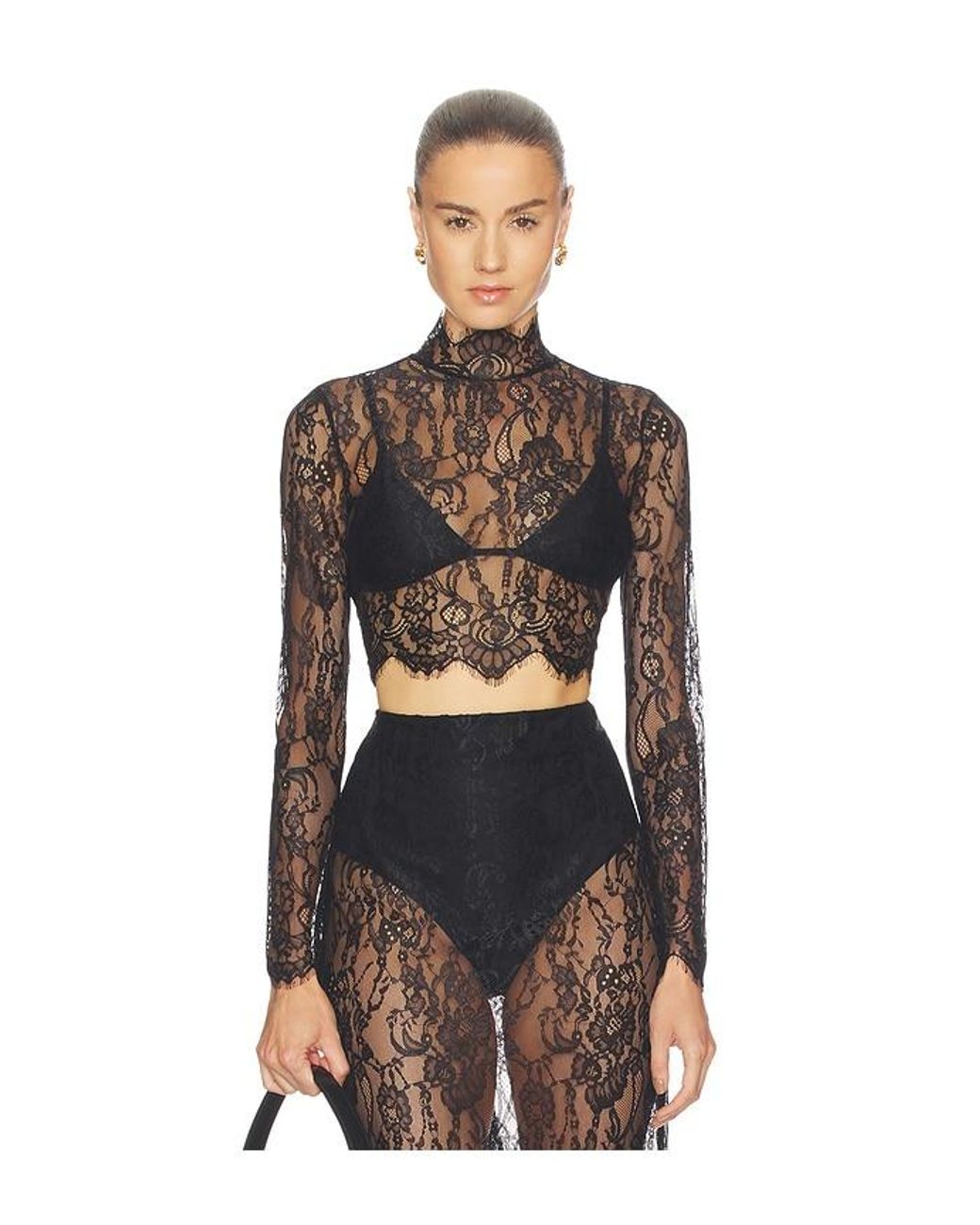 L'Agence Black 'Agence Henriette Lace Long Sleeve Top
