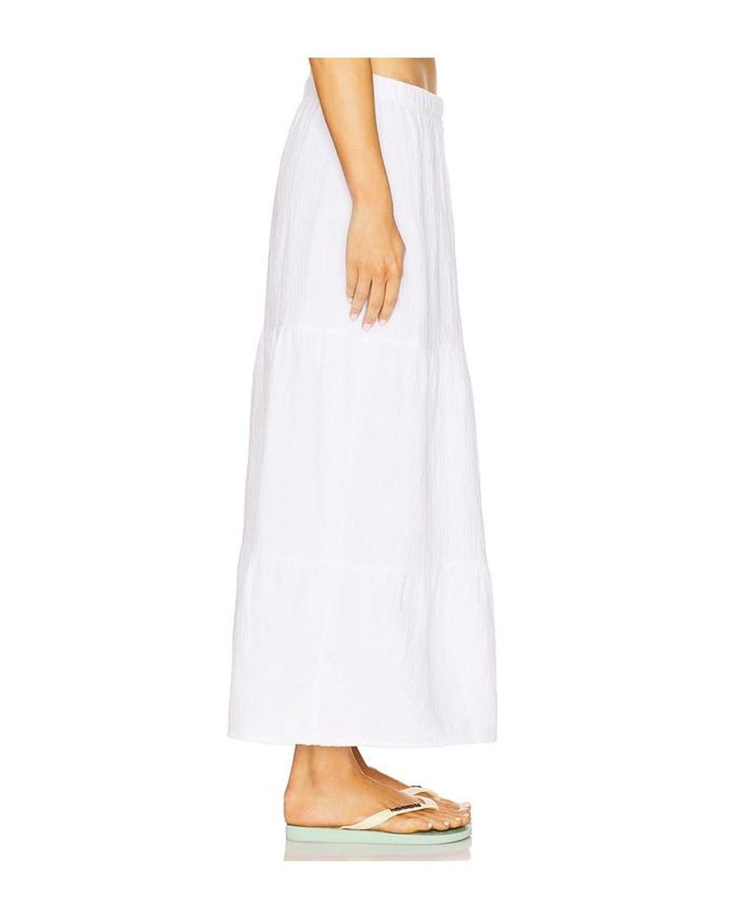 Bobi White Tiered Button Front Maxi Skirt