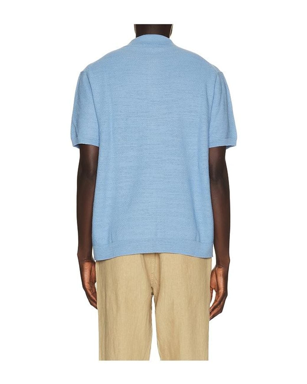 Polo Ralph Lauren Blue Short Sleeve Cotton Blend Textured Cardigan Sweater With Collar for men