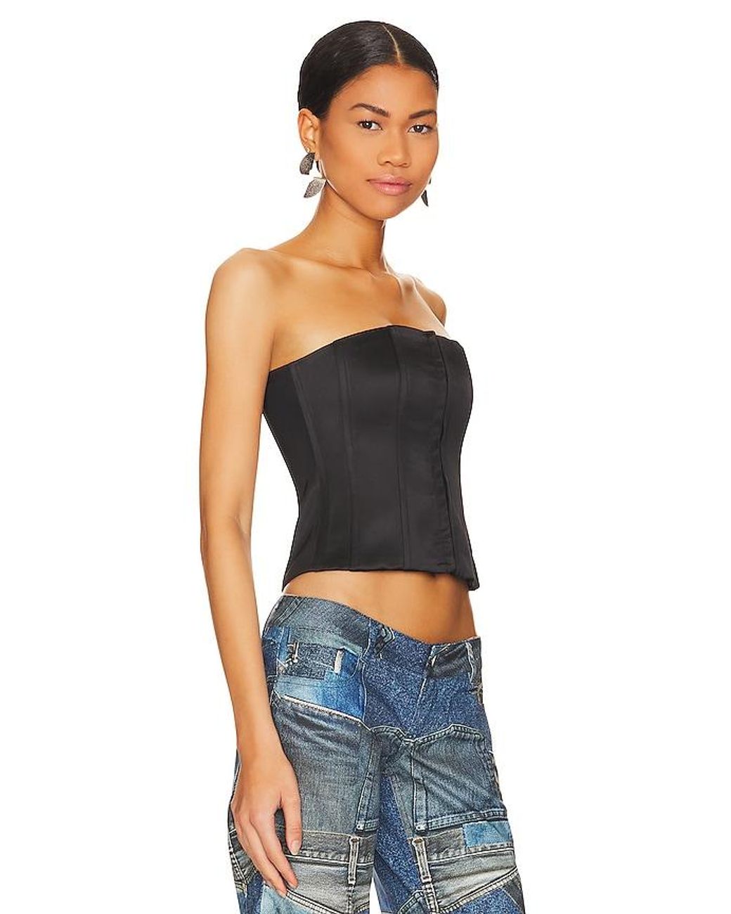 GUIZIO Blue Satin Corset Top