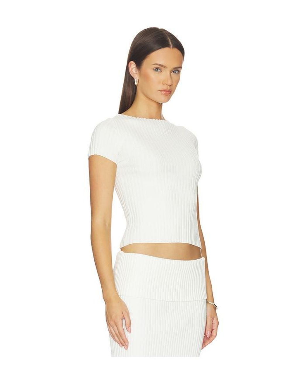 L'academie White 'Academie Jordin Short Sleeve Rib Top