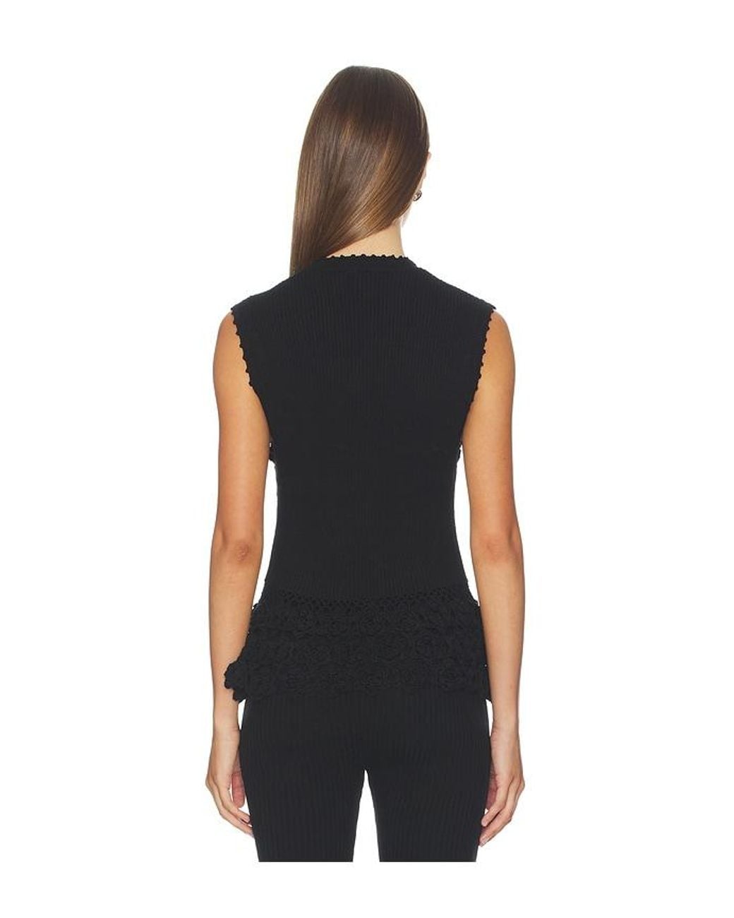 Ganni Black Fine Cotton Rib Crochet Top