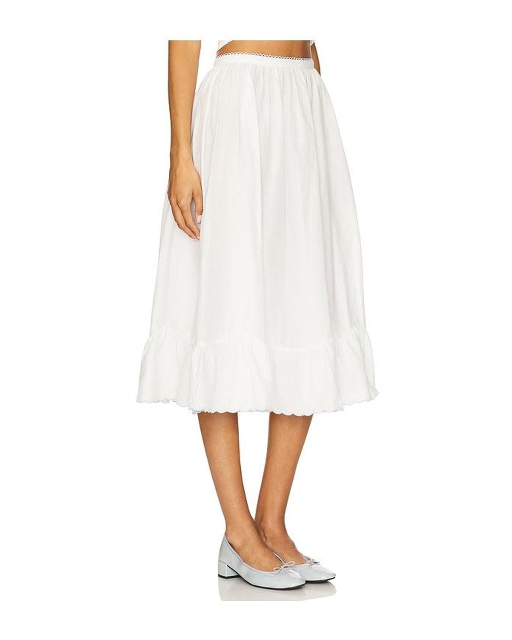 For Love & Lemons White Tea Time Poplin Midi Skirt
