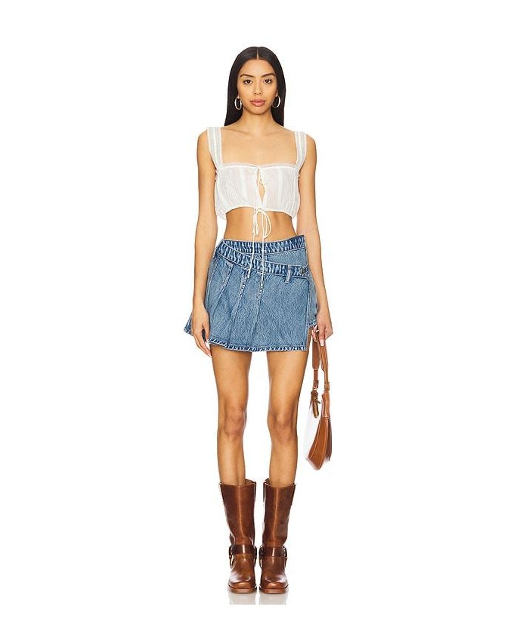 Free People Blue X We The Free Stephie Denim Skort