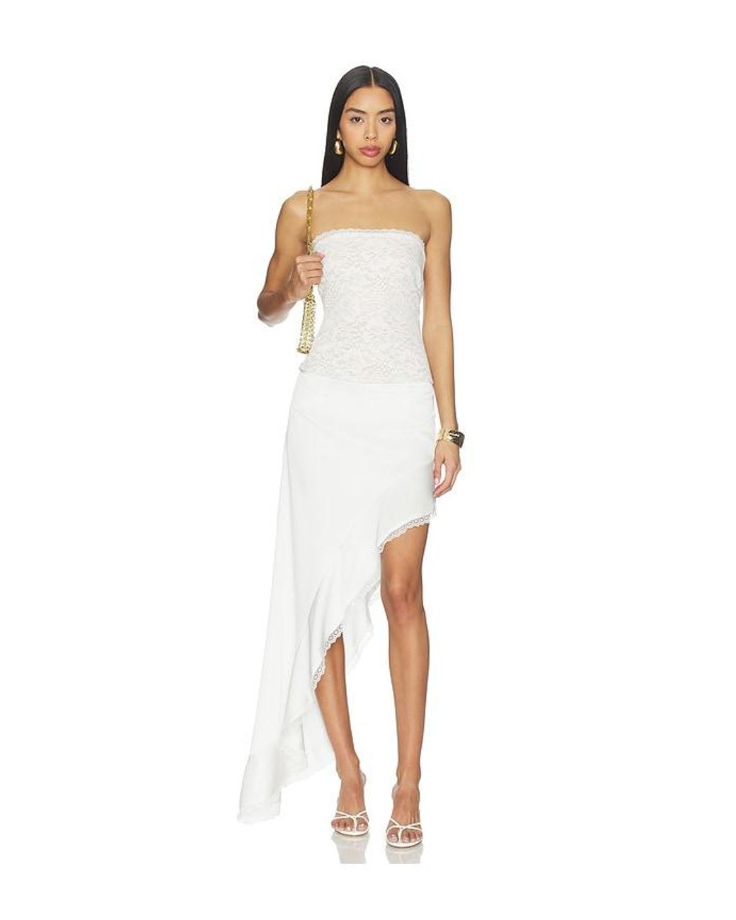 Runaway the Label White Loana Wavy Hem Maxi Skirt