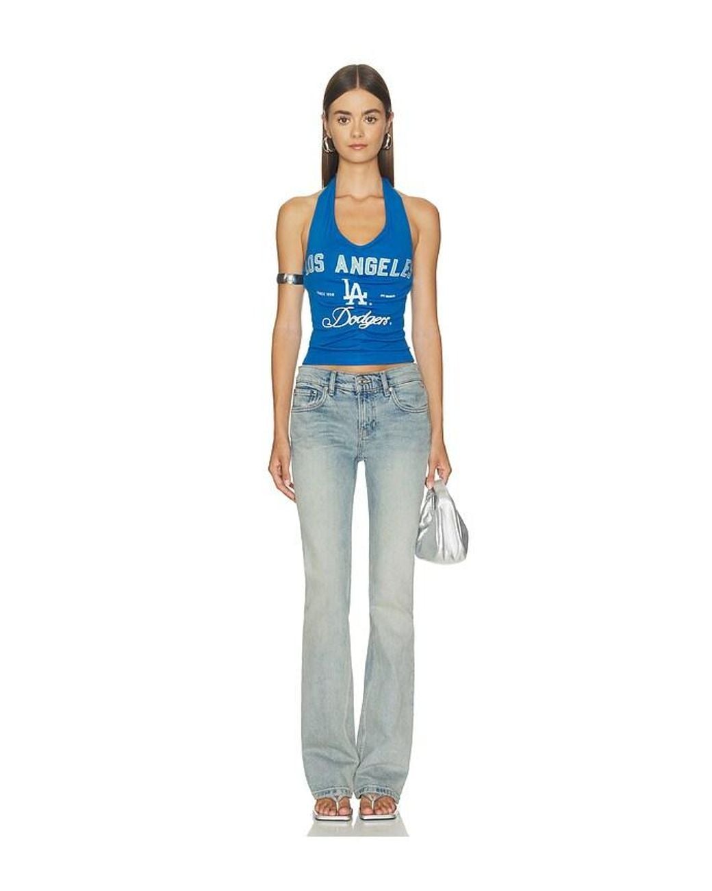 OFF SEASON Blue Ruched Halter Top