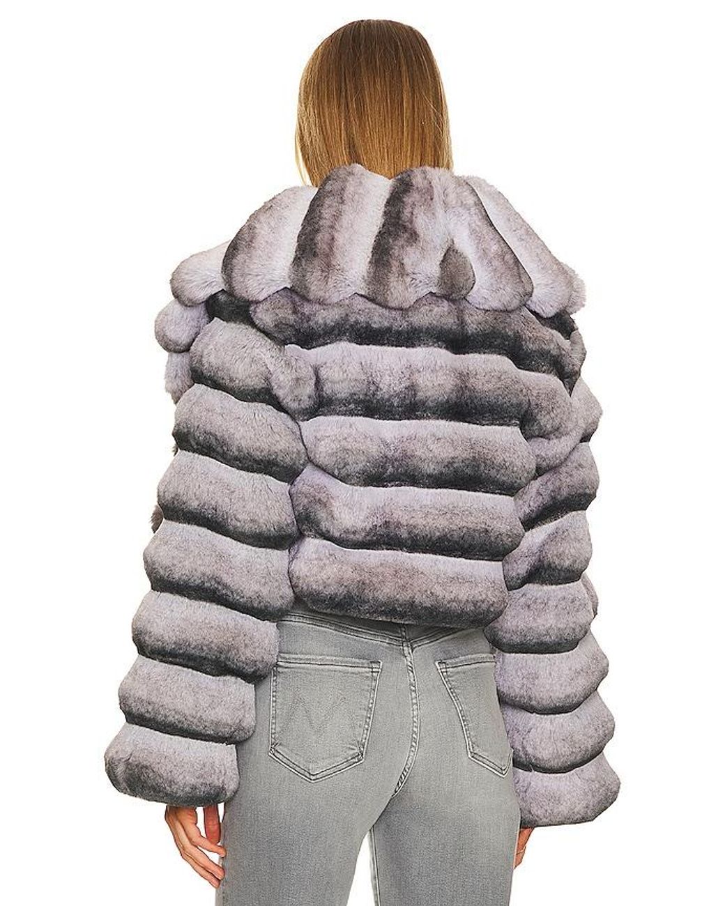 Adrienne Landau Gray Faux Fur Chinchilla Jacket