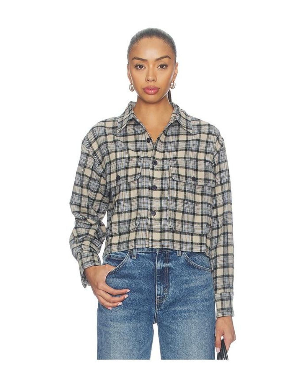 GOOD AMERICAN Blue The Patch Pocket Shirt