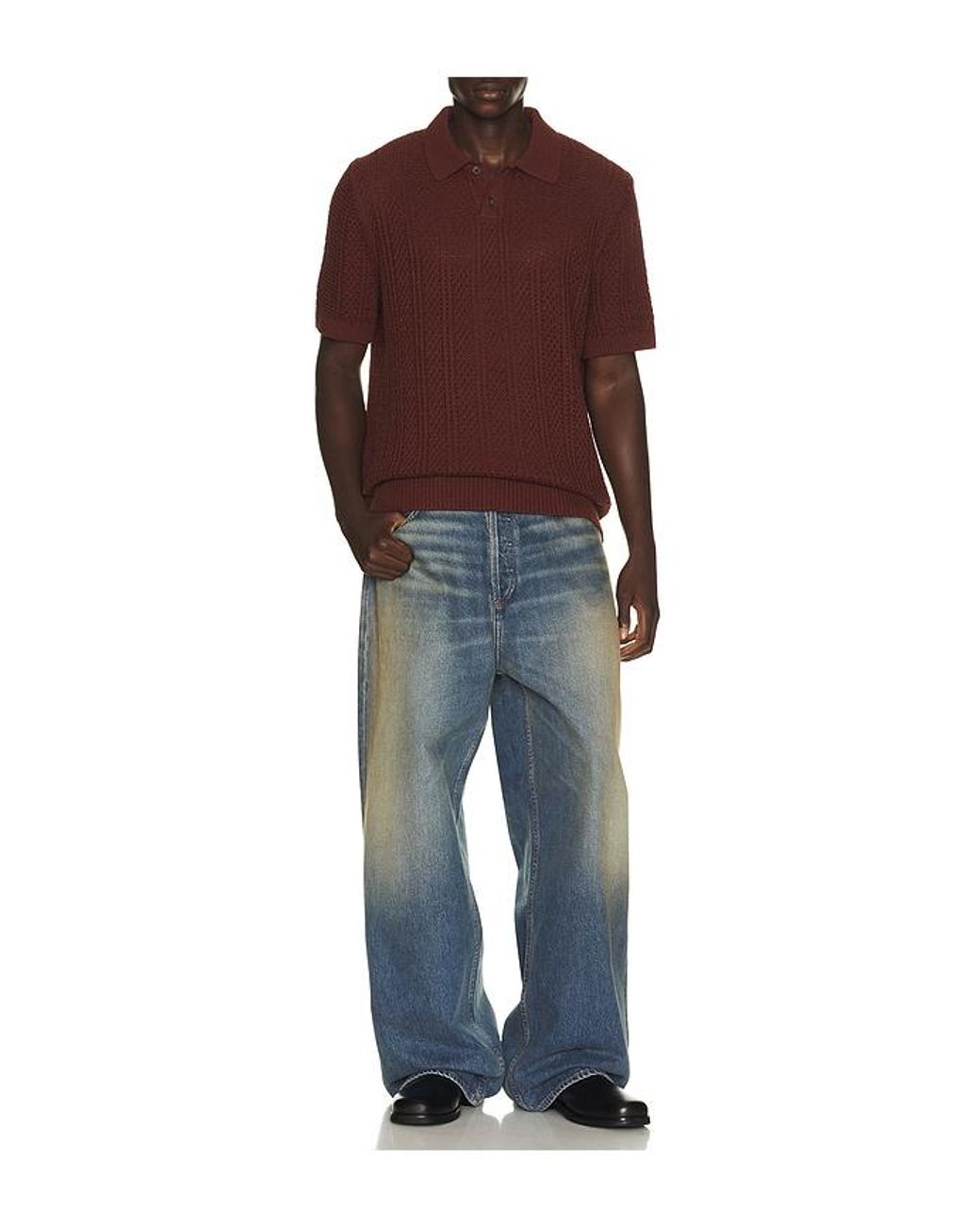 Vince Red Seed Stitch Rib Short Sleeve Polo Shirt for men