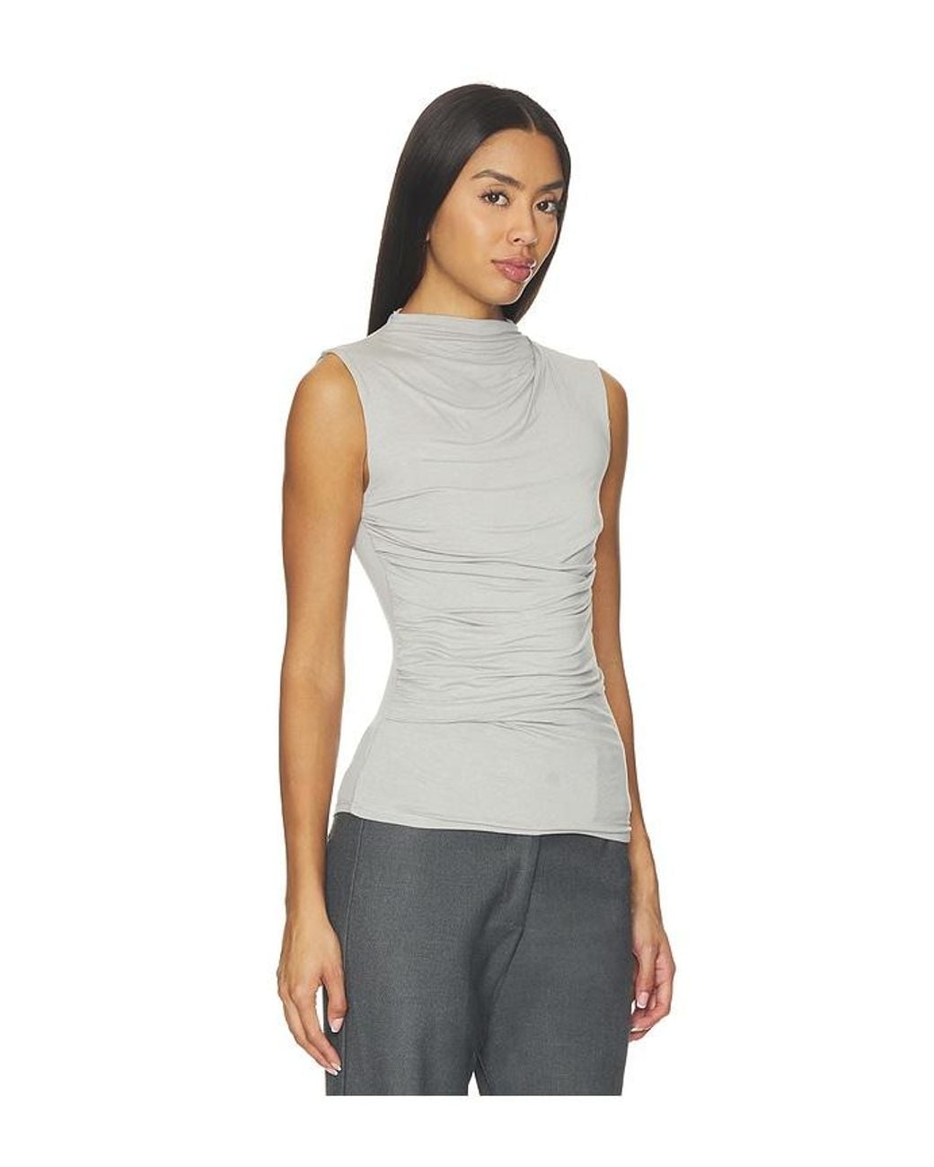 Enza Costa Gray Fluid Viscose Jersey Sleeveless Twist Top