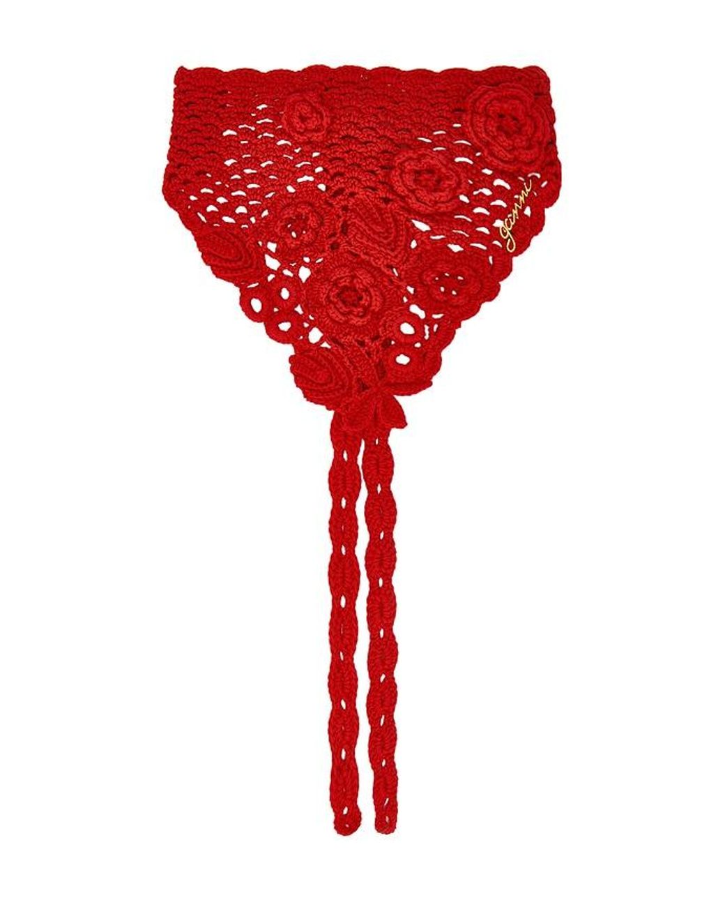 Ganni Red Crochet Head Scarf