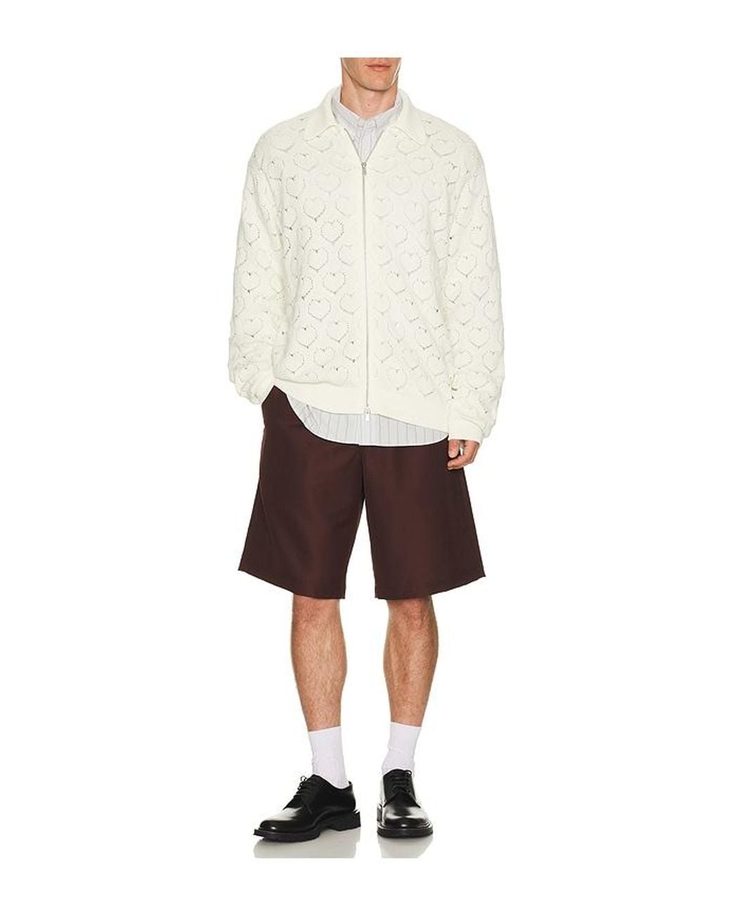 vowels White Long Sleeve Striped Button Down Shirt for men