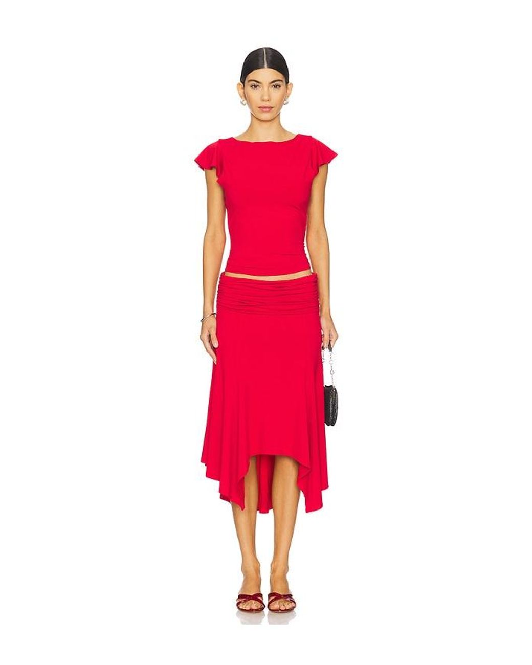GUIZIO Red Soffiano Skirt