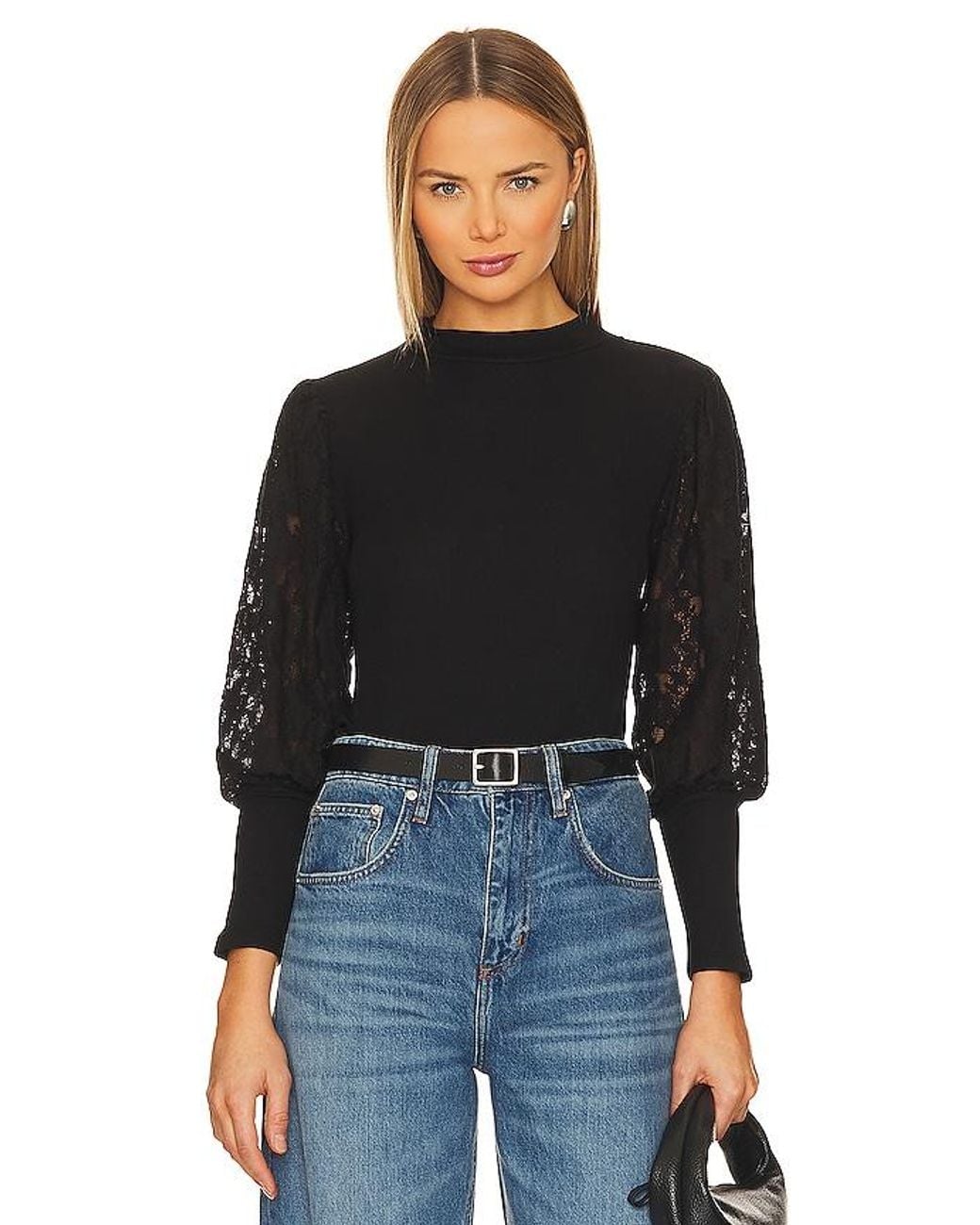Bobi Black Lace Long Sleeve Sweater