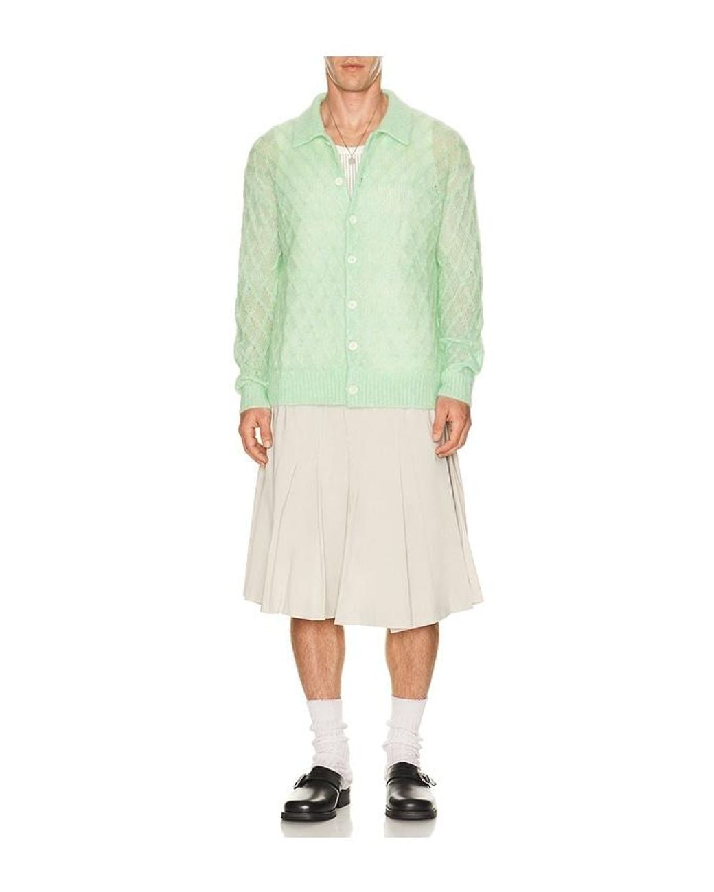 Feng Chen Wang Green Knitted Cardigan Sweater for men