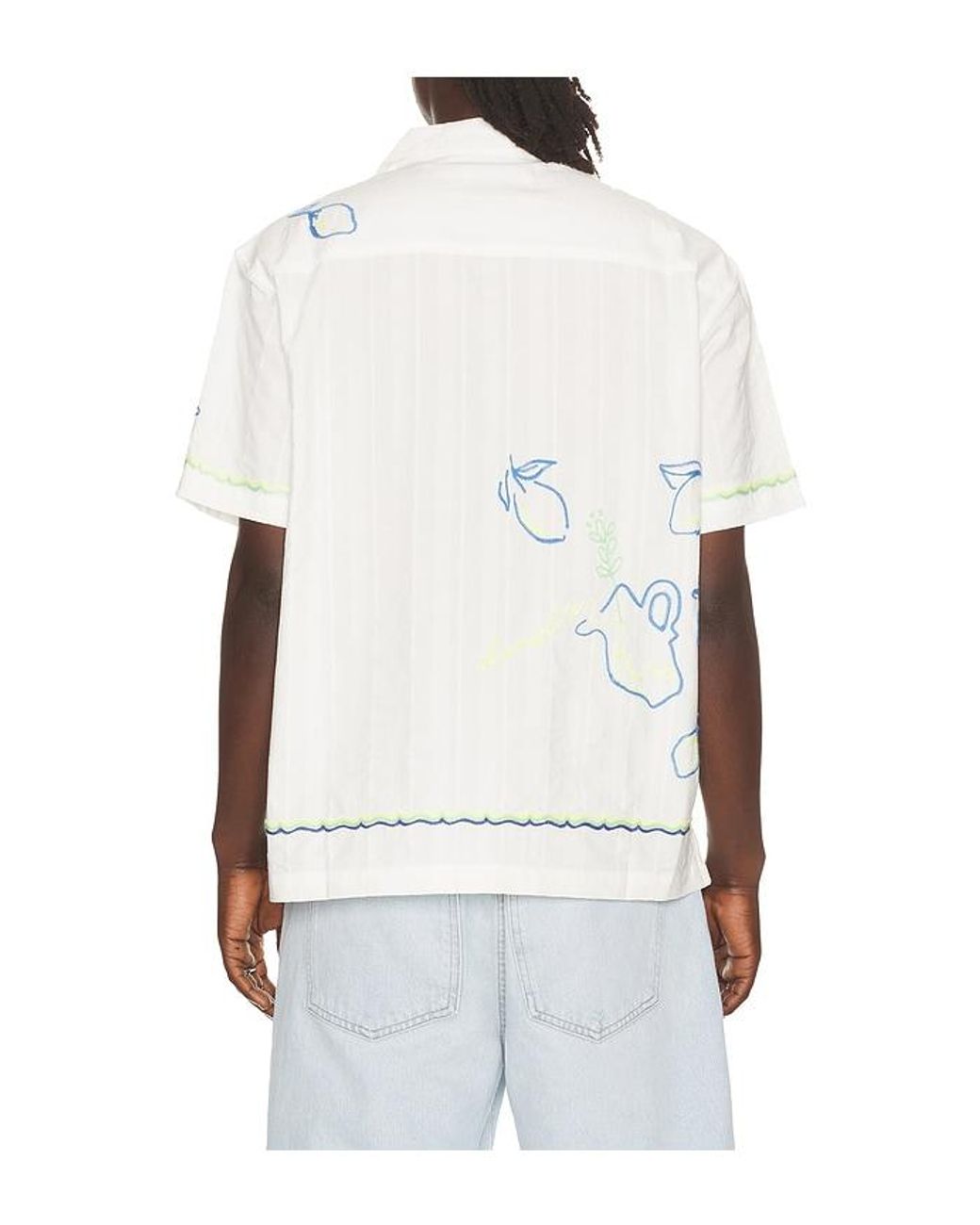 DUNST White Hand Drawing Open Collared Shirt for men