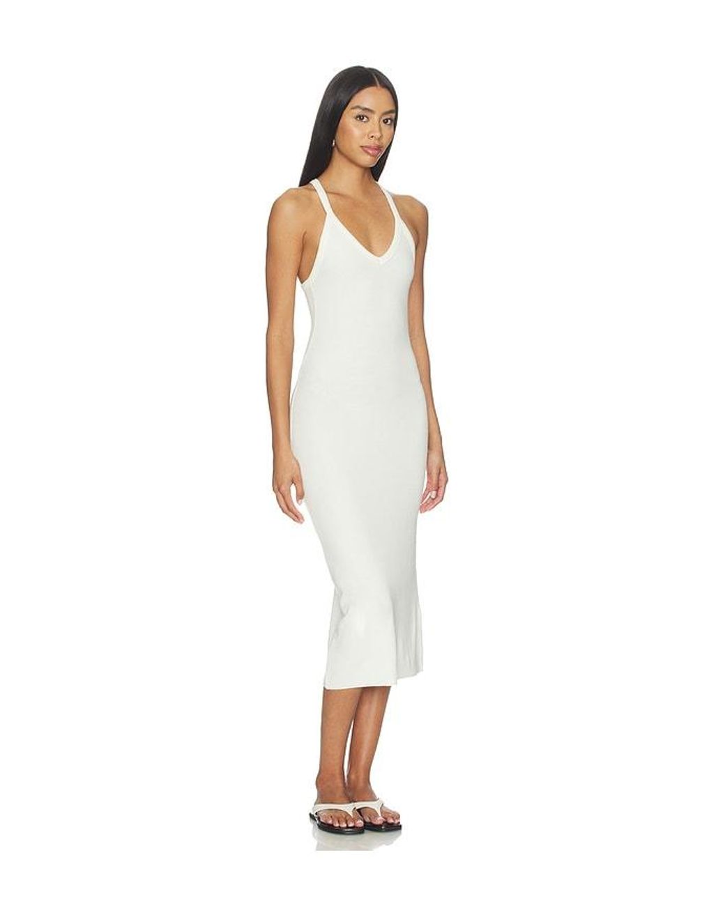 ÉTERNE White V-Neck Racerback Midi Dress