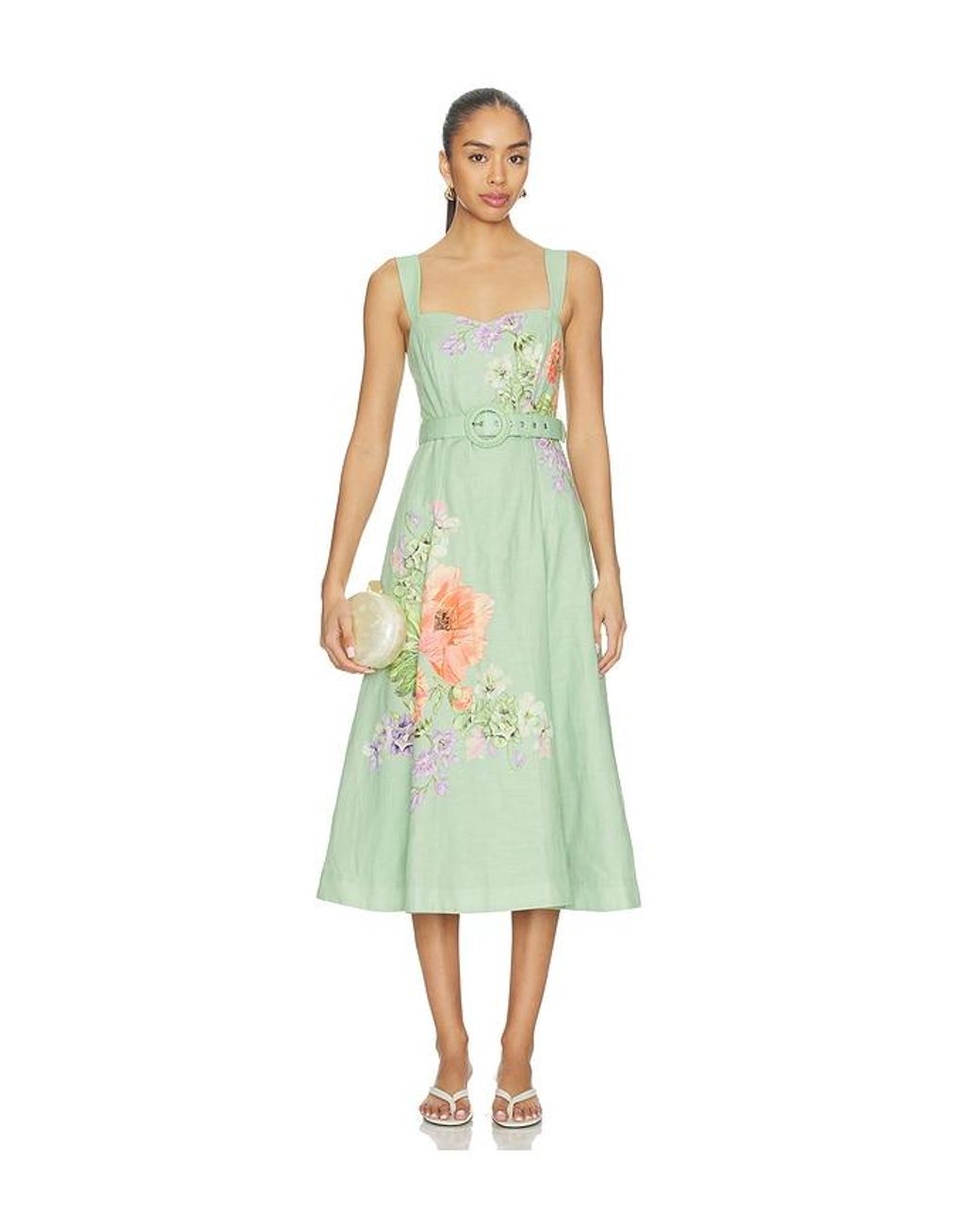 Hemant & Nandita Green Midi Dress With Buckle Belt