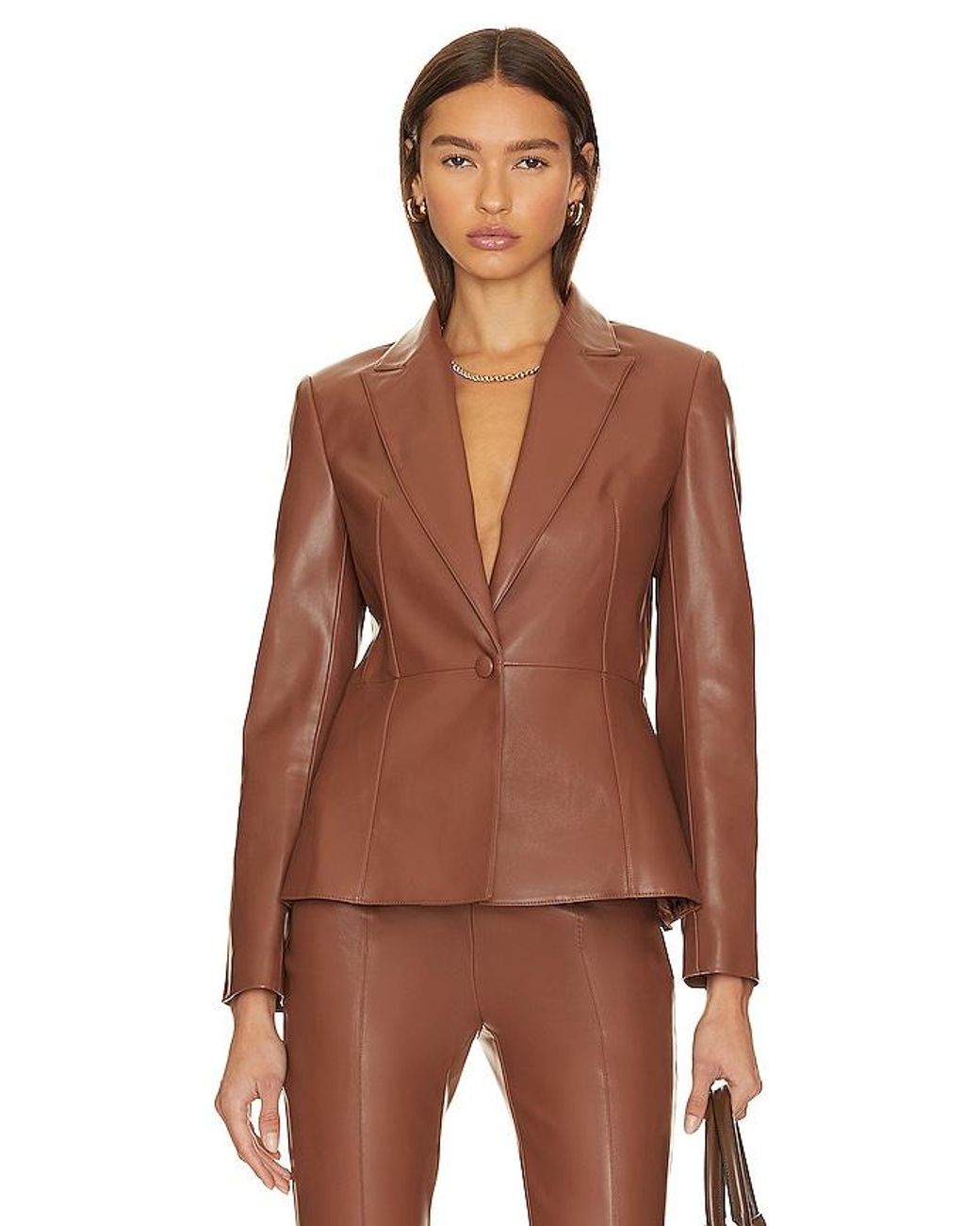 Cognac leather shop blazer
