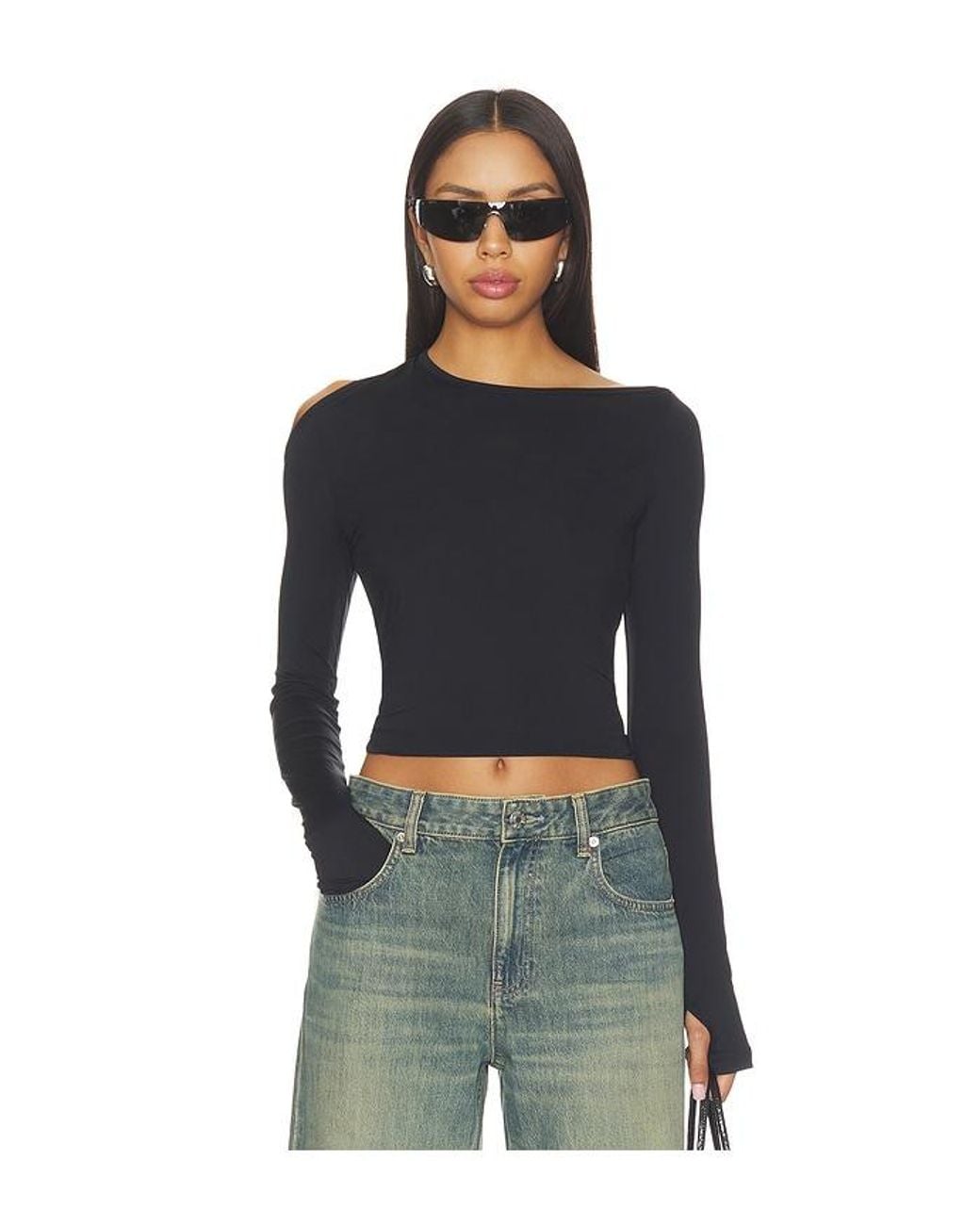 Helmut Lang Black Asymmetrical Cutout Top
