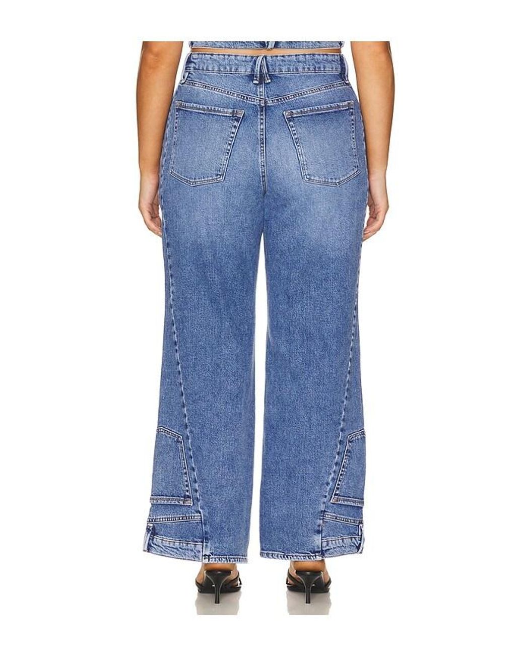 GOOD AMERICAN Blue Reworked Wide Leg Jeans