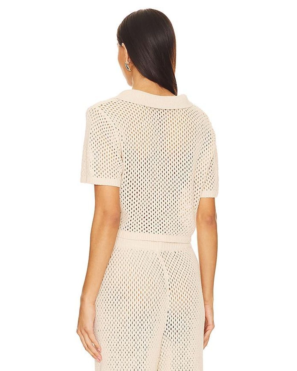 Onia Natural Crochet Cropped Polo Top