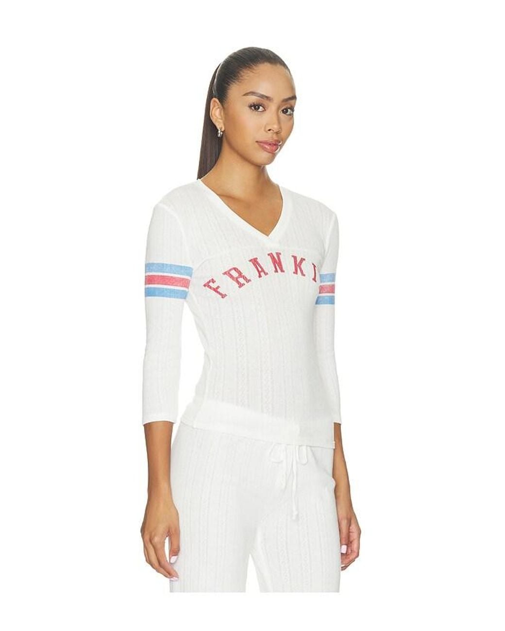 Frankie's Bikinis White School Girl Pointelle Three Quarter Sleeve Shirt